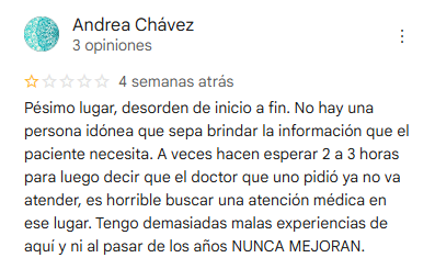 Comentario de Andrea Chávez en Google Maps