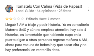 Comentario de Elizabeth Vivanco en Google Maps